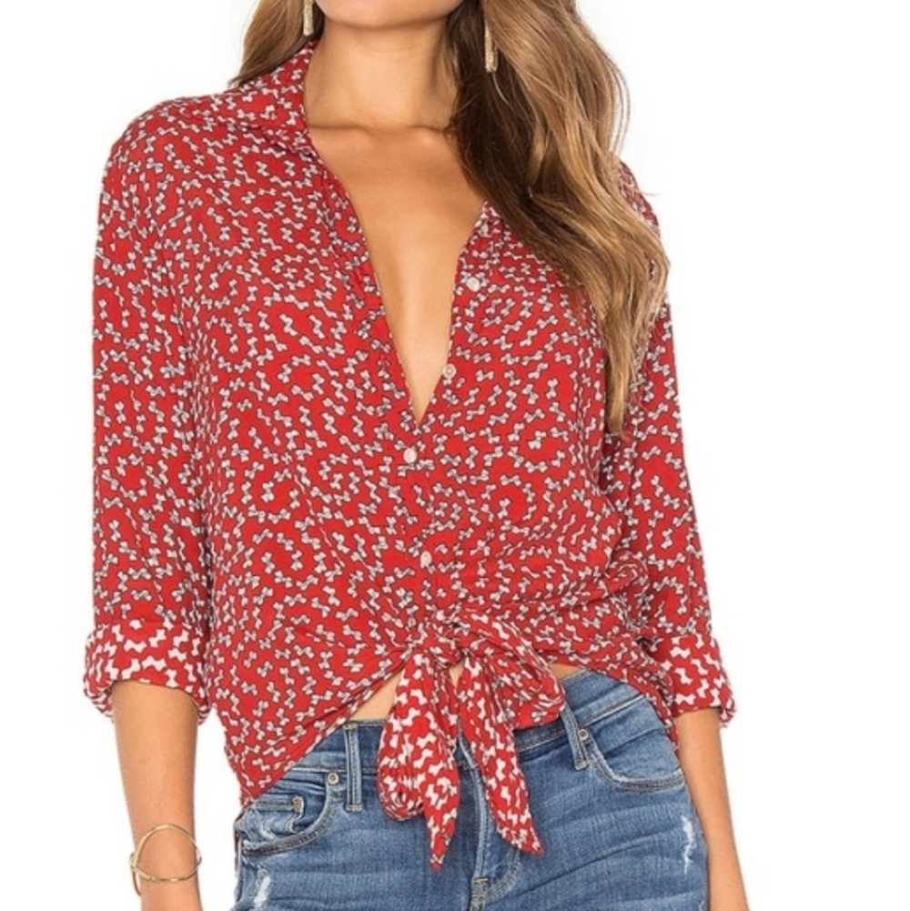 Faithfull The Brand Hosk Top Blouse The Beach Edit Bows Long Sleeve Size Small 4